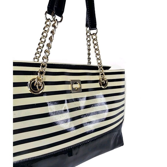 Kate Spade Montrose Elena Nautical Patent Leather Striped Bag Navy EUC - Picture 11 of 12